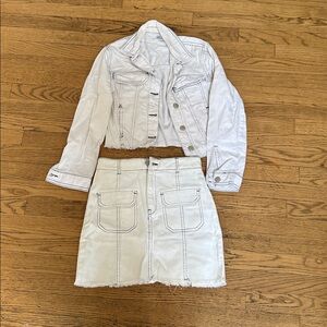 Zara White Denim Jacket & Skirt Set